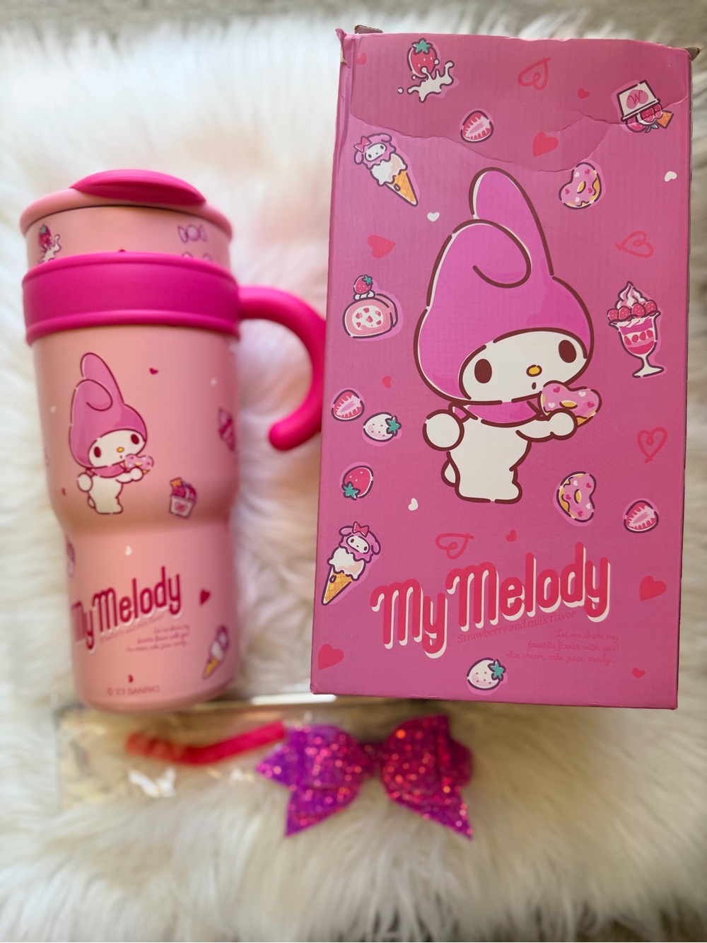 My Melody Stainless Steel Insulated Tumbler with Handle & Straw (1200ml)